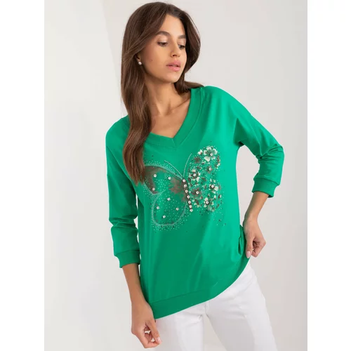 Fashion Hunters Green women's blouse with print and rhinestones