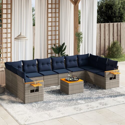 vidaXL 11-dijelni set vrtnih sofa od poliratana s jastucima sivi Cijene