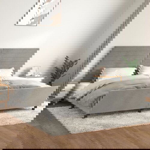 The Living Store Posteljni okvir z vzglavjem svetlo siv 200x200 cm žamet - Posteljni Okvir Z Vzglavjem, (21491519) Slike