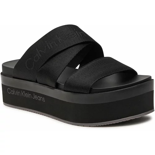 Calvin Klein Jeans Natikači Flatform Sandal Webbing In Mr YW0YW01361 Triple Black 0GT