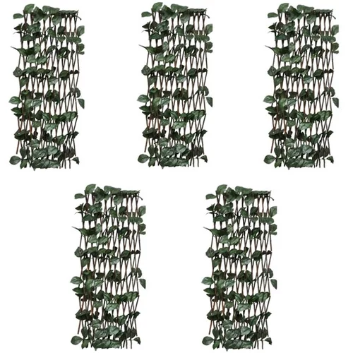  Mrežasta ograja iz vrbe 5 kosov z umetnimi listi 180x60 cm