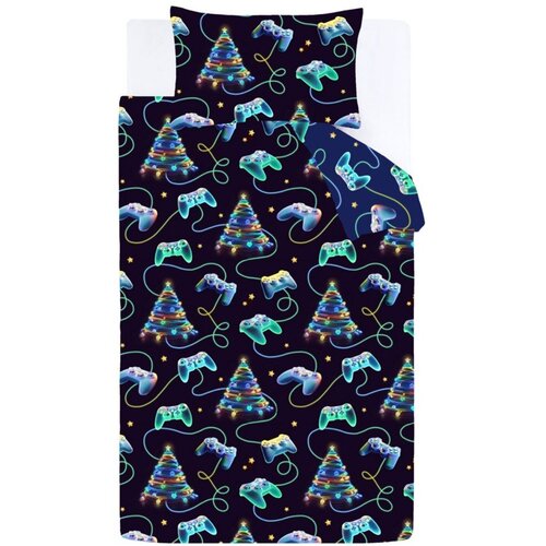 Catherine Lansfield Crna/plava posteljina za krevet za jednu osobu 135x200 cm Christmas Gamer – Cijene