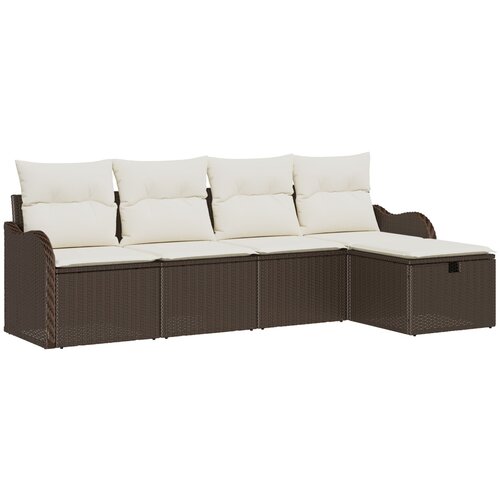 vidaXL 5-dijelni set sofe za vrt s jastučićima Smeđi Poly Rattan, 2-sjedna vrtna sofa s jastučićima Smeđi Poly Rattan Cijene