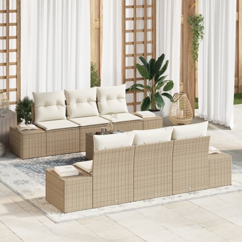 vidaXL set od 7 dijelova vrtnih sofa s jastučićima bež poli ratan Cene