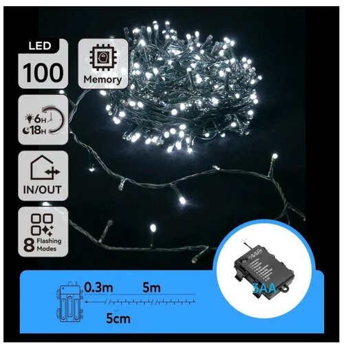 Aigostar led spoljni niz lampica 100xLED/8 funkcija 3xAA 5,3 m IP44 hladno belo svetlo Cene