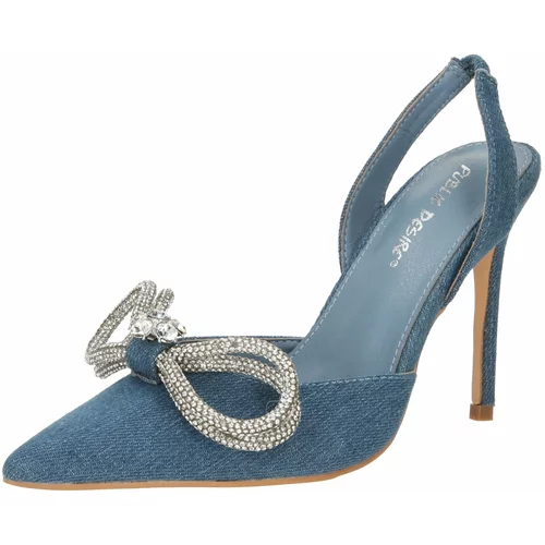 Public Desire Cipele s potpeticom i otvorenom petom 'MIDNIGHT' plavi traper / srebro