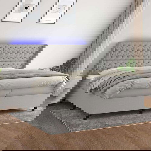  Box spring s madracem LED svjetlosivi 200x200 cm tkanina Slike
