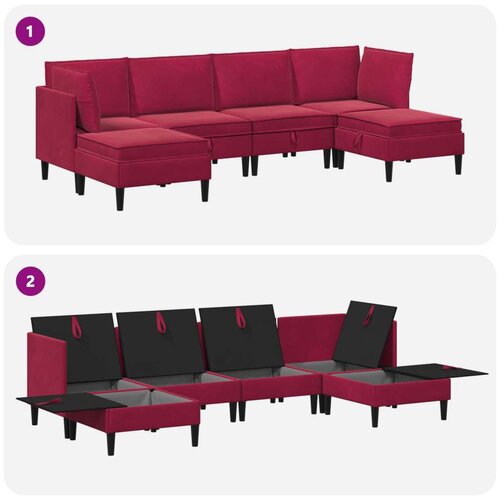  Set namje&amp;scaron;taja za dnevni boravak 6 pcs Vinska crvena Bar&amp;scaron;un - boja crnog vina 2x kutni +2x srednji +2x stolica Slike