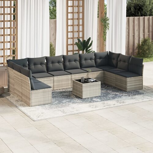 vidaXL 11-dijelni set vrtnih sofa poliratan s jastucima svijetlosivi Cijene