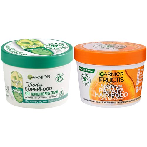 Garnier body superfood krema za telo avocado 380ml + fructis hair food maska za kosu papaya 390ml Cene