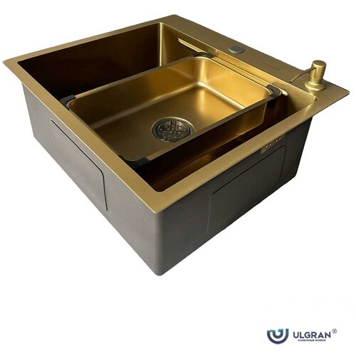 Ulgran Inox sudopera HD5550 Zlatna sa dozerom za deterdžent i korpicom 55x50cm Cene