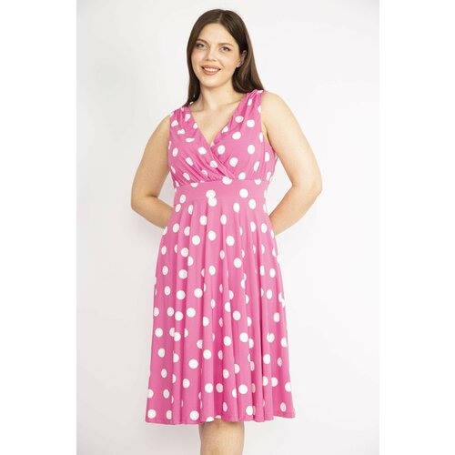 Şans women's pink plus size collar pointed patterned dress Slike