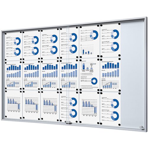 eurokraft pro Vitrina z drsnimi vrati, zunanje mere ŠxVxG 1566 x 947 x 50 mm, kovinska zadnja stena Cene