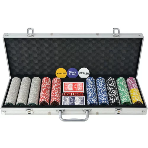  Poker Set s 500 Laserskimi Žetoni Aluminij
