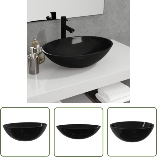 The Living Store Stekleni umivalnik 50x37x14 cm črne barve - Umivalnik, (21744822) Slike