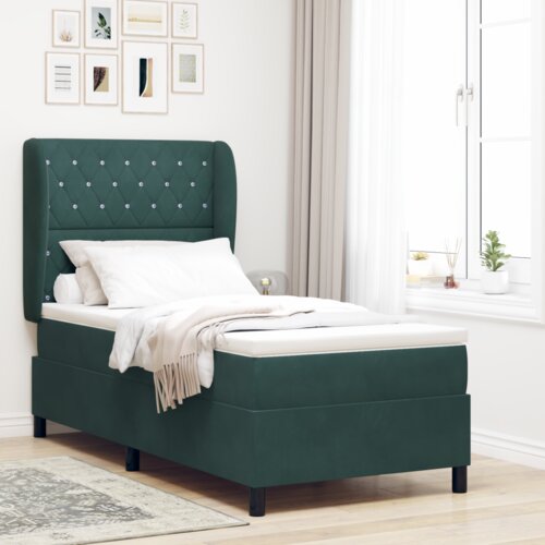  Box Spring postelja z vzmetnico v temno zeleni - 90x200 cm žamet, (22052567) Cene