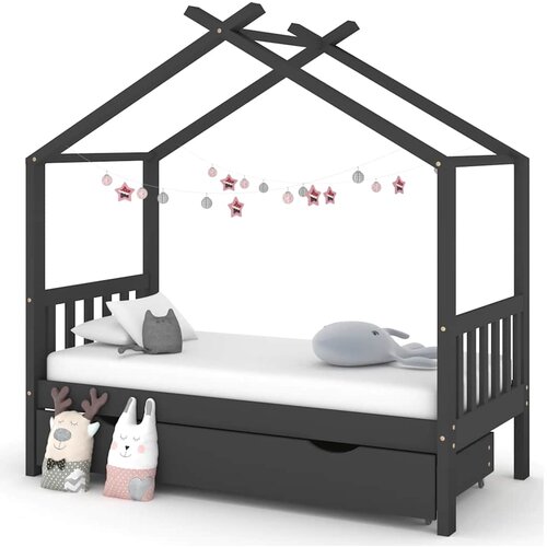 VidaXL otro&amp;scaron;ki posteljni okvir s predalom temno siva borovina 80x160cm Slike