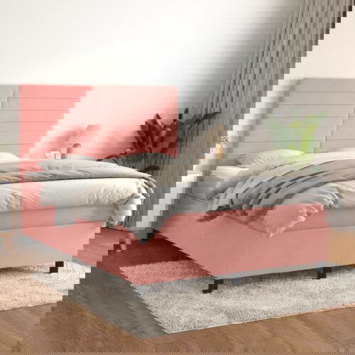 VidaXL Krevet s oprugama i madracem ružičasti 140x200 cm bar&amp;scaron;unasti Slike