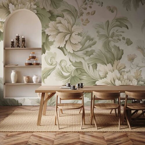  Foto tapeta - Retro Vintage Flowers in Delicate Cream and Green Colors 250x175 Vodootporna Cene