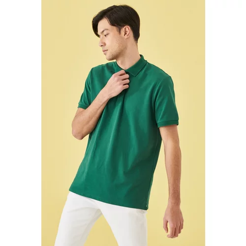 ALTINYILDIZ CLASSICS Men's Dark Green 100% Cotton Roll-Up Collar Slim Fit Slim Fit Polo Neck Short Sleeved T-Shirt.