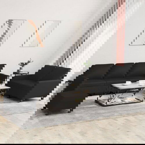 VidaXL 3-dijelni set sofa s jastucima crni od umjetne kože Slike