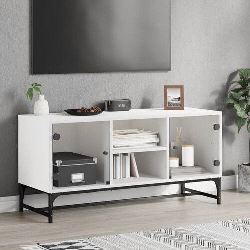vidaXL TV omarica s steklenimi vrati bela 102x37x50 cm Cene
