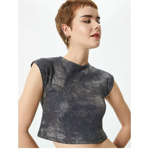 Koton Sleeveless Crop T-Shirt Gradient Metallic Foil Print Slim Fit Cotton