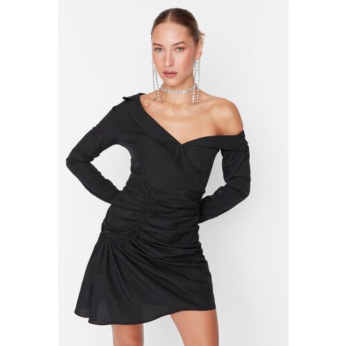 Trendyol Black Off Shoulder Poplin Dress Slike