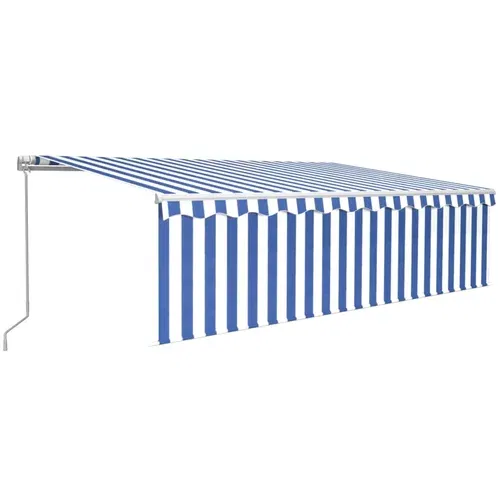 vidaXL Ročno zložljiva tenda s senčilom LED 5x3 m modra in bela, (20965981)