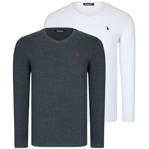 Dewberry DUAL SET T8587 V COLLAR MEN'S SWEATSHIRT-WHITE-ANTHRACITIS Cijene