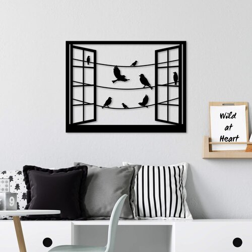 Wallity Zidna dekoracija Birds in Front Of The Window - 3, 50 x 38 cm, Crna Cene