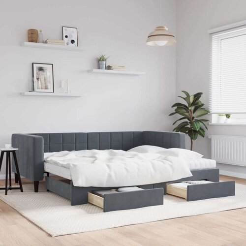 vidaXL Izvlečna dnevna postelja s predali temno siva 90x200 cm žamet, (20936781) Cene