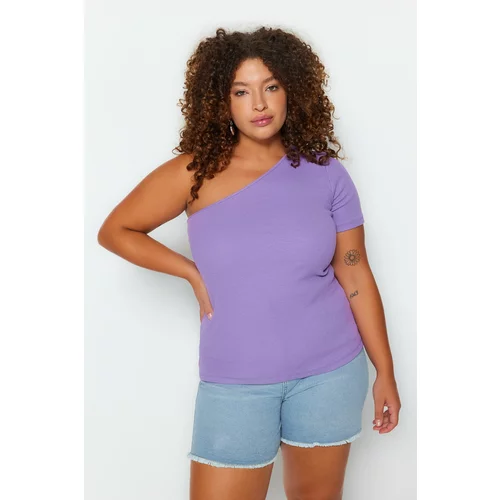 Trendyol Curve Lilac Corduroy Knitted One-Shoulder Blouse
