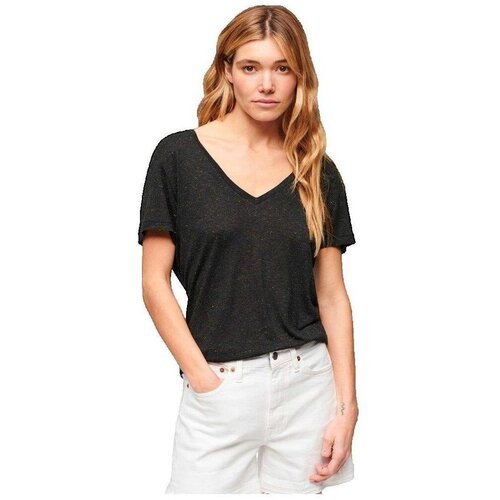 Superdry Majice s kratkimi rokavi T-shirt Studios Slub brodé col V femme Črna Cene