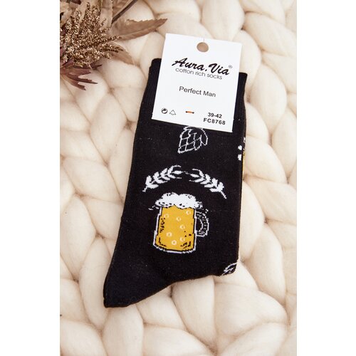 Aura.via Men&amp;#039;s Socks with Beer Patterns Black Slike
