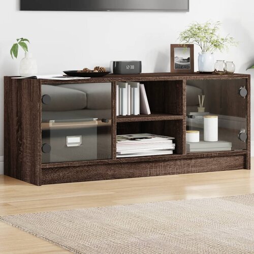 VidaXL TV omarica s steklenimi vrati rjavi hrast 102x37x42 cm Slike
