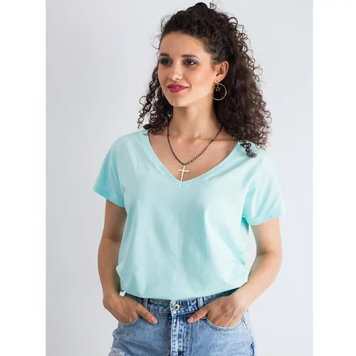 Fashion Hunters Cotton T-shirt with a V-neck in a mint color