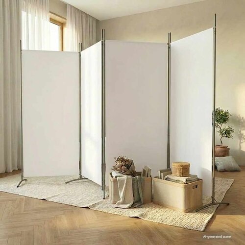 Sobna pregrada s 4 panela bijela 346 x 180 cm od tkanine Cene