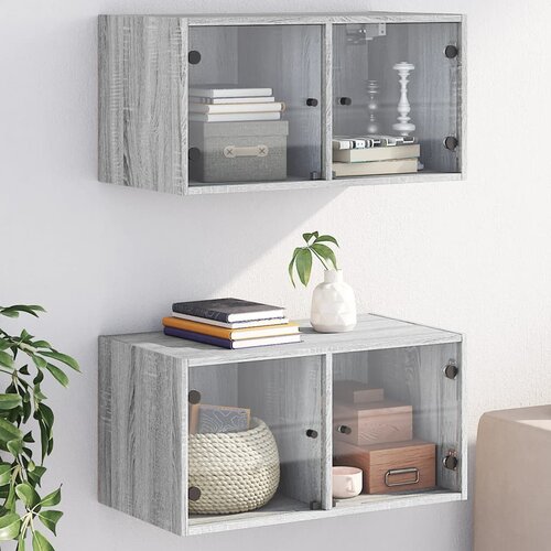 VidaXL Zidni ormarići staklena vrata 2 kom boja hrasta 68 5x37x35 cm Slike