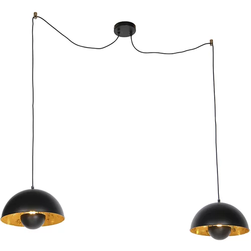 QAZQA Industrijske viseče svetilke črne z zlatom 2-luči - Magna Eglip