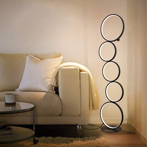 Nettlife Moderna LED talna svetilka, zatemnljiva, 32W, talna svetilka na dotik, toplo bela, 3000K, 5-plamenska obročasta, črna, (22148957) Cene