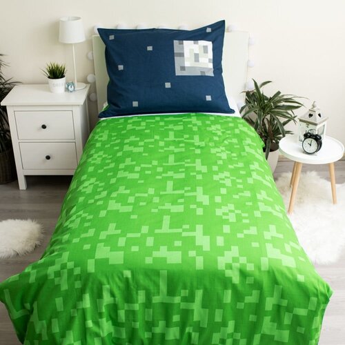 Jerry Fabrics Zelena/modra enojna bombažna otro&amp;scaron;ka posteljnina 140x200 cm Minecraft &amp;quot;Sssleep Tight&amp;quot; &amp;ndash; Slike