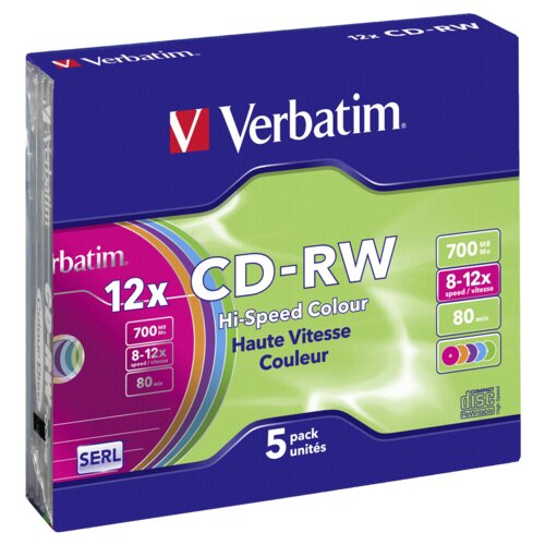 Verbatim 1x5 CD-RW 80 / 700MB 10x Speed, Colour, Slim Slike