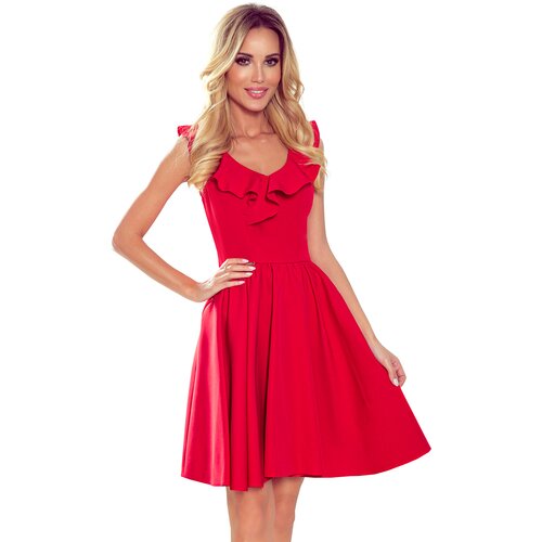 Numoco 307-1 POLA dress with frills on the neckline - red Slike