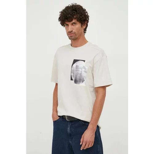 Calvin Klein Bombažna kratka majica bež barva