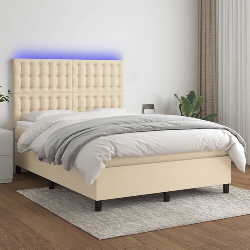 The Living Store Box spring postelja z vzmetnico LED krem 140x200 cm blago - Box Spring Postelja, (21519125) Cene
