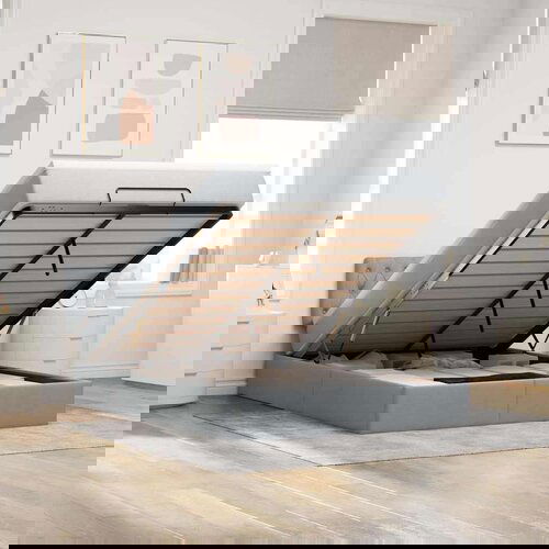 vidaXL Otomanski posteljni okvir z vzmetnico siv 140x200 cm blago Cene