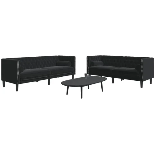 vidaXL 2-dijelni set sofa Chesterfield crni baršunasti