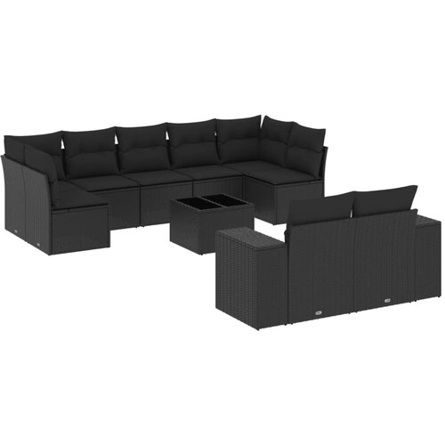  10-dijelni set vrtnih sofa s jastucima crni od poliratana Crna 83 x 62 x 69 cm Slike
