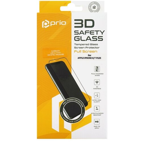 Prio Kaljeno za&amp;scaron;titno staklo za iPhone 7 Plus / 8 Plus, Full Cover 3D, bijelo Slike